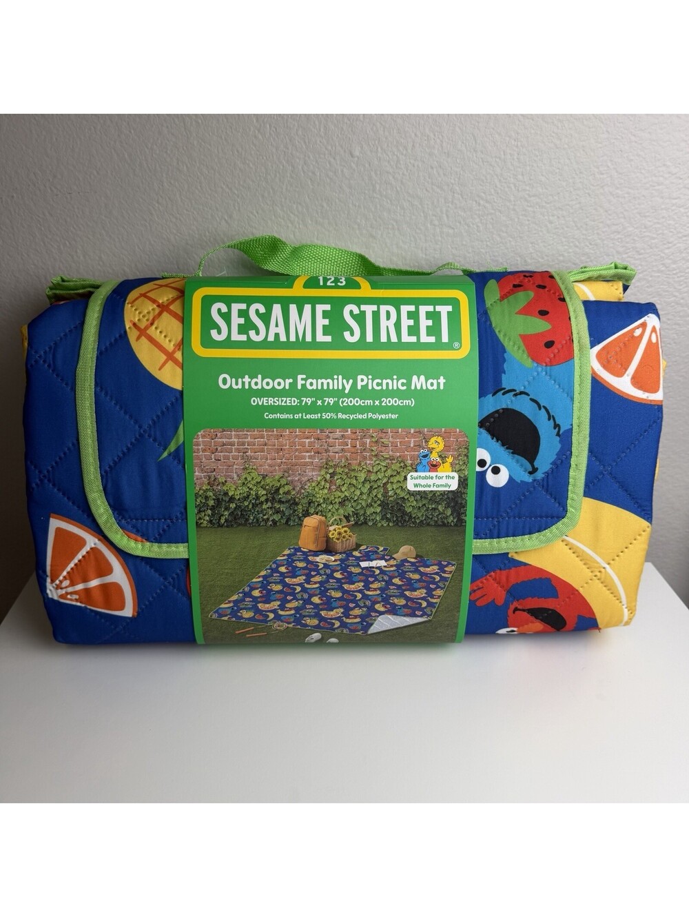 Sesame Street Outdoor Picnic Mat 79x79 Oversized Elmo Cookie Monster Fruit
